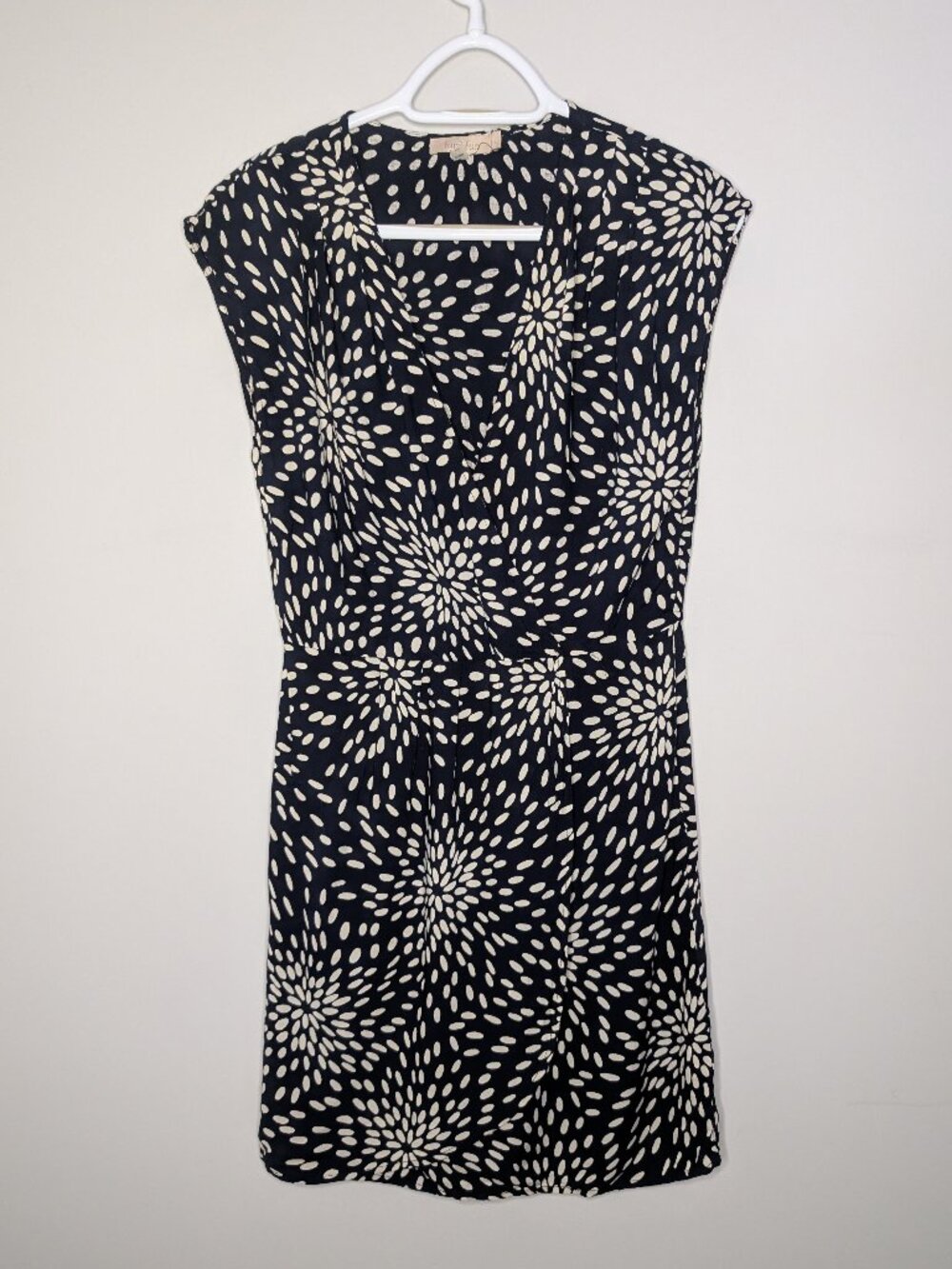 Fun 2 Fun Black White Fireworks Short Sleeve Faux Wrap Dress Size L
